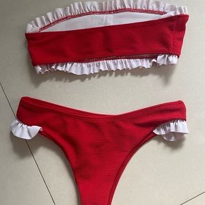 Red and white ruffle bikini